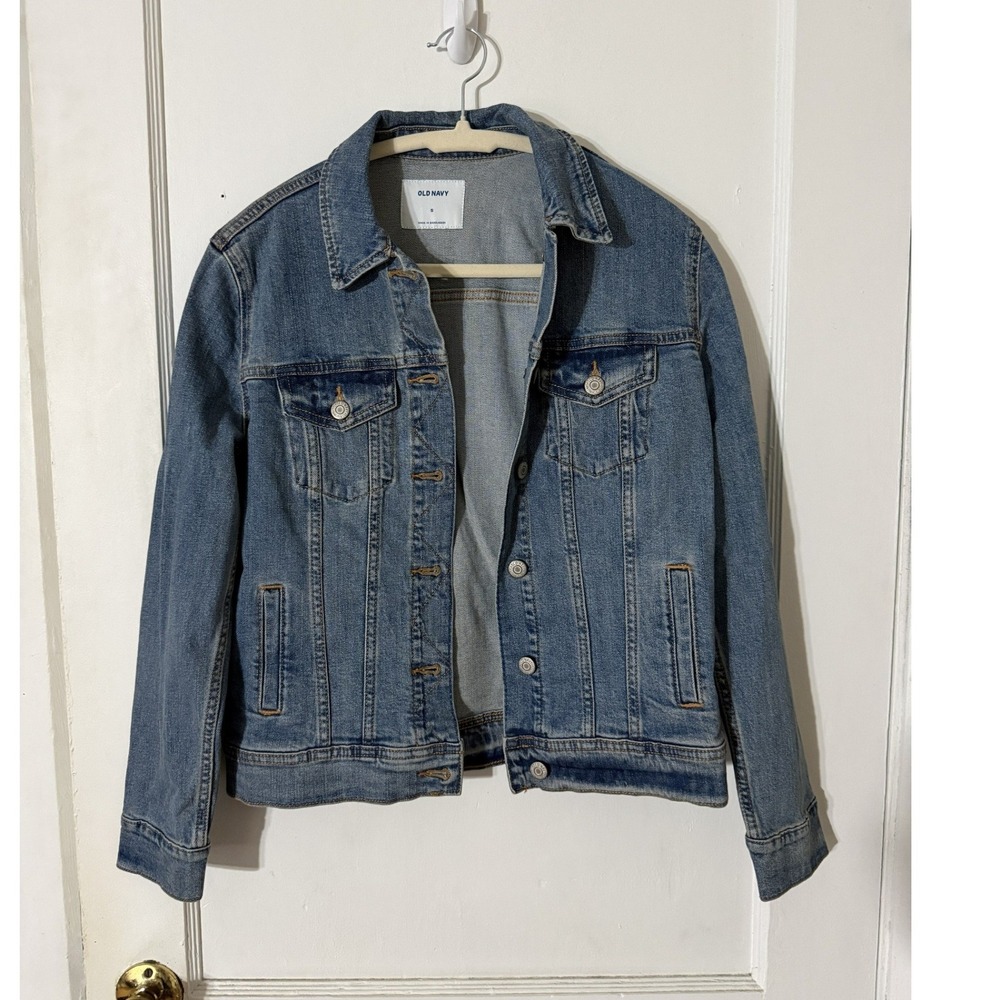 Old Navy Womens Medium Wash Denim Trucker Jacket Blue Jean Size S Small
